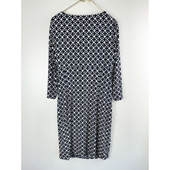 Lauren Ralph Lauren Size 16 Elsie Dark Navy  White Faux Wrap Style Dress - Picture 4 of 7